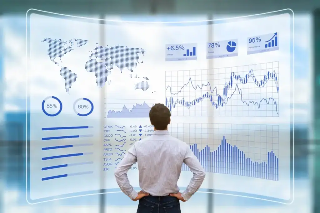 professional looking at graphs
