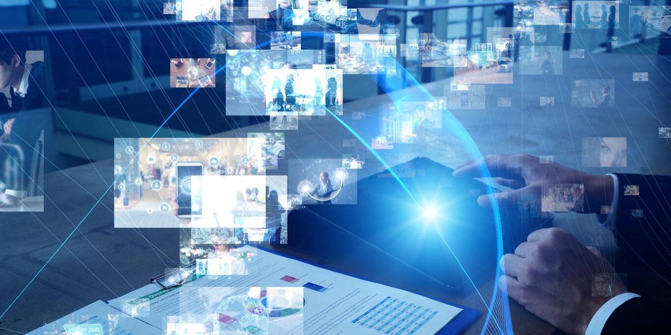 Visual contents concept. Social networking service. Streaming video. communication network.