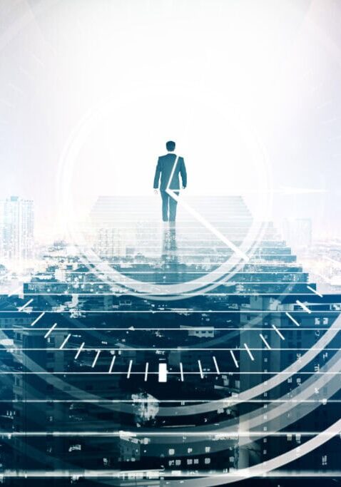 businessman-climbing-abstract-stairs-with-digital